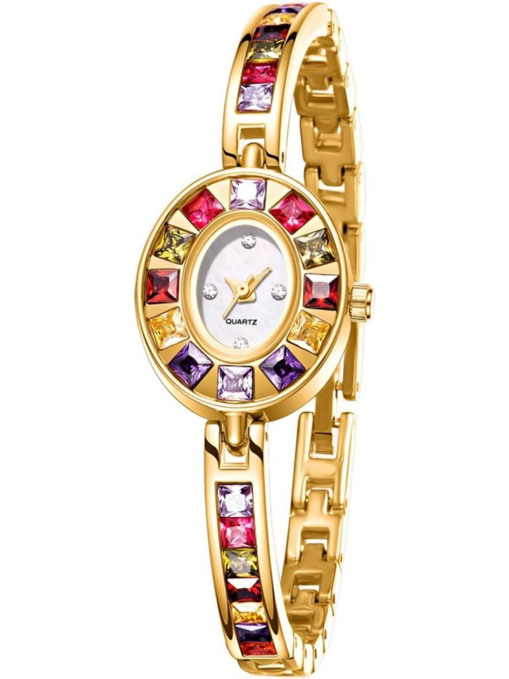 Luxury Vintage Colorful Crystal Oval Dress Watch for Women - Waterproof Quartz